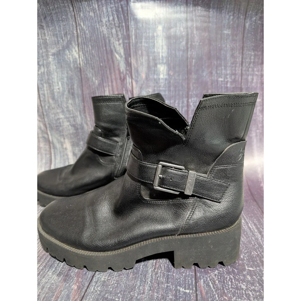 Zodiac Women’s Black Ankle Boots Buckle Strap Zip Block Heel Size 9 M Gavin